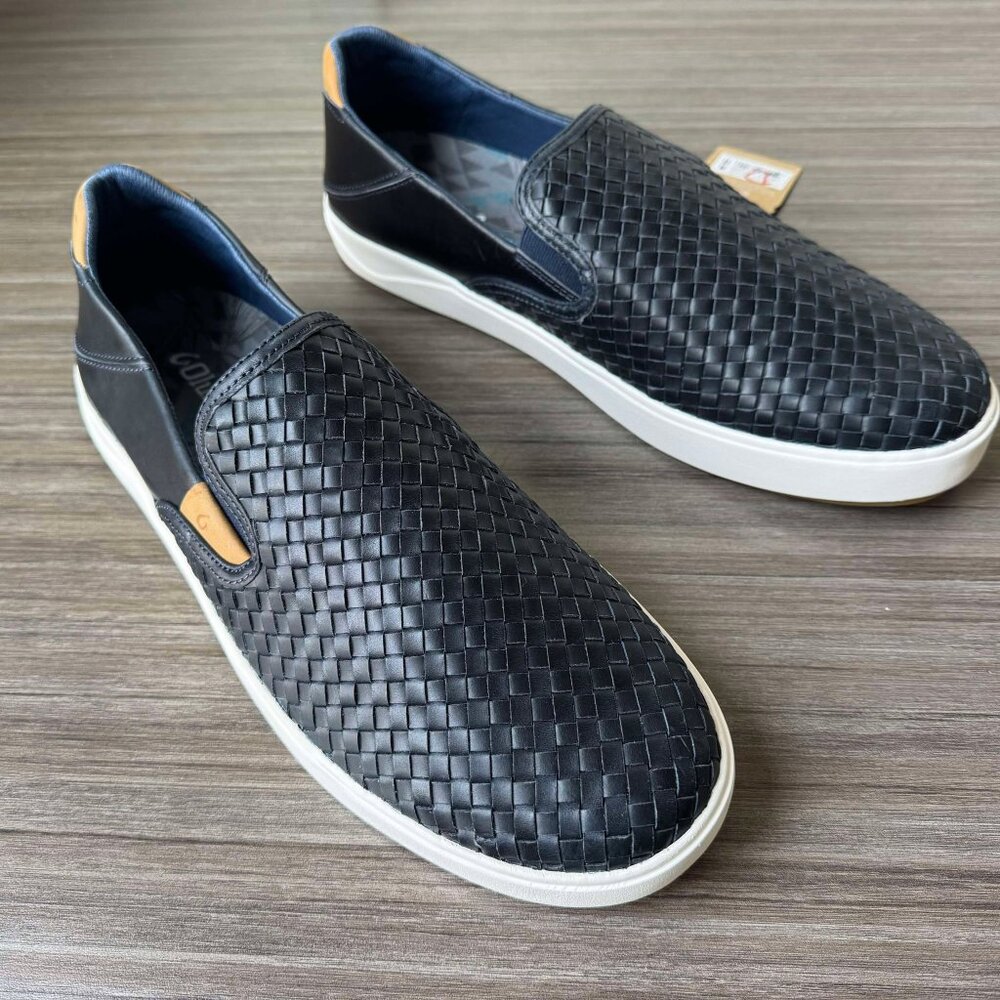 OluKai Lae‘ahi Lauhala Men’s Woven Leather Slip On Shoes Size 13 $165 NWT